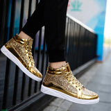 Men's Women's Bling Lace Up Sneakers - Gold - Bling Sneakers - 9.5 B - PU Leather - image 11