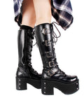 Women's Gothic Harajuku Platform Stud Boots - Black - Cross / Matte / Stud Heel / 10cm - 44 B - PU Leather - image 5