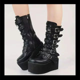 Women's Platform Gothic Ring Buckle Boot - Black - Patent Boots - 43 B - PU Leather - image 6