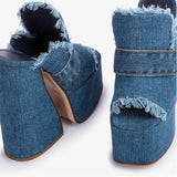 Denim Design Plaform Summer Sandals - Mid Blue Denim - 43 B - Canvas - image 6