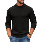 Men's Slim Fit Round-Neck Pullovers - Black - Mock Neck Sweater - XXXL - Polyester - image 4