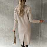 Women's Double Breasted Long Overcoat - Khaki - Women's Jacket - XXXL - Polyester - image 12