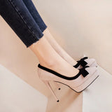 Women's Suede Bow Tie High Heel Stiletto - Beige/Black - 12cm Heel - 41 B - PU Suede Leather - image 15