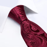 Funki Buys | Neckties | Men's 3 Pcs Red Silk Paisley Tie Set