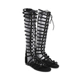 Women's Knee High Gladiator Sandals - Black - Platform Sandals - 42 B - PU Leather - image 5