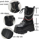 Women's Gothic Punk Retro Biker Boots - Black - 1 / Combat Boots - 10 B - PU Leather - image 32