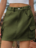 Women's Short Denim Skirt with Pockets - Mocha - Short Skirt - 2XL - Rayon - image 14