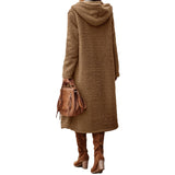 Women's Long Hooded Plush Jacket - Brown - Long Jacket - 2XL - Polyester/Plush - image 5