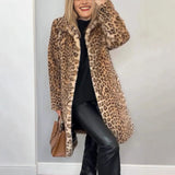 Women's Leopard Print Plush Coat - Khaki - Leopard Print Jacket - XXXL - Polyester - image 17