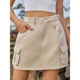 Women's Short Denim Skirt with Pockets - Mocha - Short Skirt - 2XL - Rayon - image 4