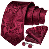 Funki Buys | Neckties | Men's 3 Pcs Red Silk Paisley Tie Set