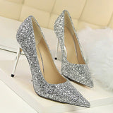 Women's High Heel Glitter Prom Pumps - Gold - 9.5cm / Glitter Shoe - 43 B - PU Leather - image 27
