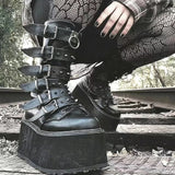 Women's Platform Gothic Ring Buckle Boot - Black - Patent Boots - 43 B - PU Leather - image 1