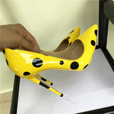 Women's Yellow Black Polka Dot Heels - Yellow/Black - 1 / 12cm Heel - 46 B - Patent Leather - image 9