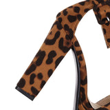 Women's High Leopard Print Platform Sandals - Leopard Pattern - Beige Brown - 44 B - PU Suede Leather - image 19