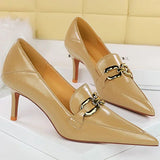 Women's Low Pointed Toe Buckle Pumps - Brown - Pumps - 40 B - PU Leather - image 30