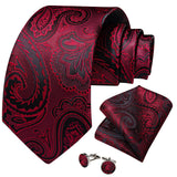 Funki Buys | Neckties | Men's 3 Pcs Burgundy Red Luxury Tie Sets