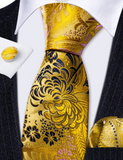 Funki Buys | Neckties | Men's 3 Pcs Golden Navy Floral Tie Set