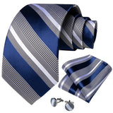Funki Buys | Neckties | Men's 3 Pcs Dark Blue White Striped Tie Set