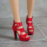Women's Block Heeled Platform Sandals - Black - Heels - 43 B - PU Leather - image 15