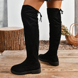 Women's Over Knee Tie Up Platform Boots - Black - Over Knee Suede Tie Boots - 43 B - PU Suede Leather - image 11