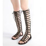 Women's Knee High Gladiator Sandals - Black - Platform Sandals - 42 B - PU Leather - image 4