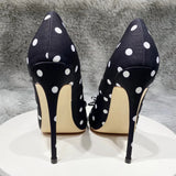 Women's Silk Polka Dot Bow Knot Heels - Black - 1 / 12cm Heel - 46 B - Silk/Leather - image 5