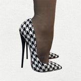 Women's Custom Houndstooth Super High Heels - Black/White - 1 / 12cm Heel - 46 B - PU Leather - image 16