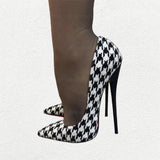 Women's Custom Houndstooth Super High Heels - Black/White - 1 / 12cm Heel - 46 B - PU Leather - image 11