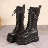Women's Gothic Punk Retro Biker Boots - Black - 1 / Combat Boots - 10 B - PU Leather - image 4