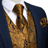 Men's 4 Pcs Luxury Gold Silk Tie Vest Set - Gold - 4pc Tie Set - M-0161 - 3XL - Silk - image 13