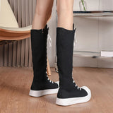 Women's Streetwear Lace Up Canvas Boots - Black - High Top Sneaker - 43 B - Canvas - image 12