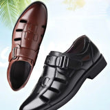 Men's Closed Toe Buckle Strap Sandals - Brown - Sandals - 48 B - PU Leather - image 21
