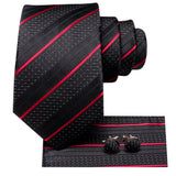 Funki Buys | Neckties | Men's 3 Pcs Black Red Striped Tie Set