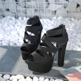 Women's Cross Strap Gladiator Sandals - Black - Sandals - 42 B - PU Leather - image 5