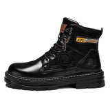 Men's High Top Boots Leather Work Boots - Yellow - 0229  / Work Dress Boot - 48 B - PU Leather - image 13