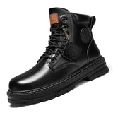 Men's High Top Boots Leather Work Boots - Black - 0229  / Work Dress Boot - 48 B - PU Leather - image 12