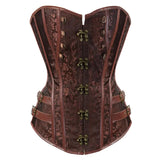 Women's Gothic Faux Leather Corset - Brown - Hook Clasp Corset - 7XL - PU Leather - image 12