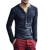 Men's Casual Long Sleeve V-Neck Tee Shirt - Dark Blue - Long Sleeve Tee Shirt - 5XL - Polyester - image 6