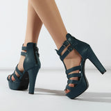 Women's Platform Gladiator Stilettos - Black - Heels - 43 B - PU Leather - image 29