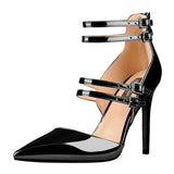 Women's Luxury 4 Strap Stiletto Sandals - Black - Formal Shoes - 45 B - PU Leather - image 7