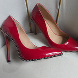 Women's Patent Black Studded Stilettos - Black - 12cm Heel - 46 B - Patent Leather - image 8