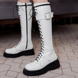 Women's Patent Buckle Strap Lace Up Boot - Black - Boot - 42 B - PU Patent Leather - image 28