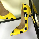 Women's Yellow Black Polka Dot Heels - Yellow/Black - 1 / 12cm Heel - 46 B - Patent Leather - image 5