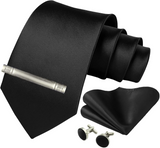 Funki Buys | Neckties | Men's 4 Pcs Premium Black Silk Tie Set