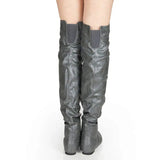 Women's Over Knee Ruched Flat Boots - Black - Over Knee Boots - 45 B - PU Suede Leather - image 5