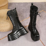 Women's Gothic Punk Retro Biker Boots - Black - 1 / Combat Boots - 10 B - PU Leather - image 8