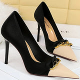 Women's Two Toned Buckle Toe Pumps - Black/Beige - 9.5cm Heels - 40 B - PU Leather - image 4