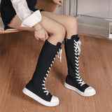 Women's Streetwear Lace Up Canvas Boots - Black - High Top Sneaker - 43 B - Canvas - image 7