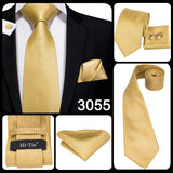 Men's 3 Pcs Classic Yellow Gold Tie Sets - Gold - C-3053 - One Size - Silk - image 39